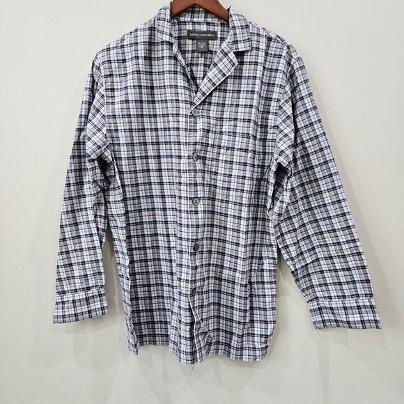 Vintage Banana Republic Mens Y2K Flannel Button Down Shirt Small Gray Gorpcore - Picture 1 of 10